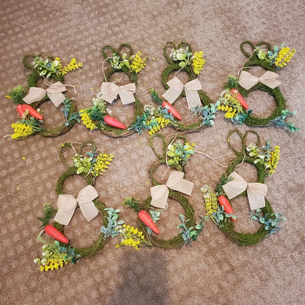 Set of 7 Easter Bunny Grapevine Wreaths Moss Burlap Bow Spring Decor 12 Inch